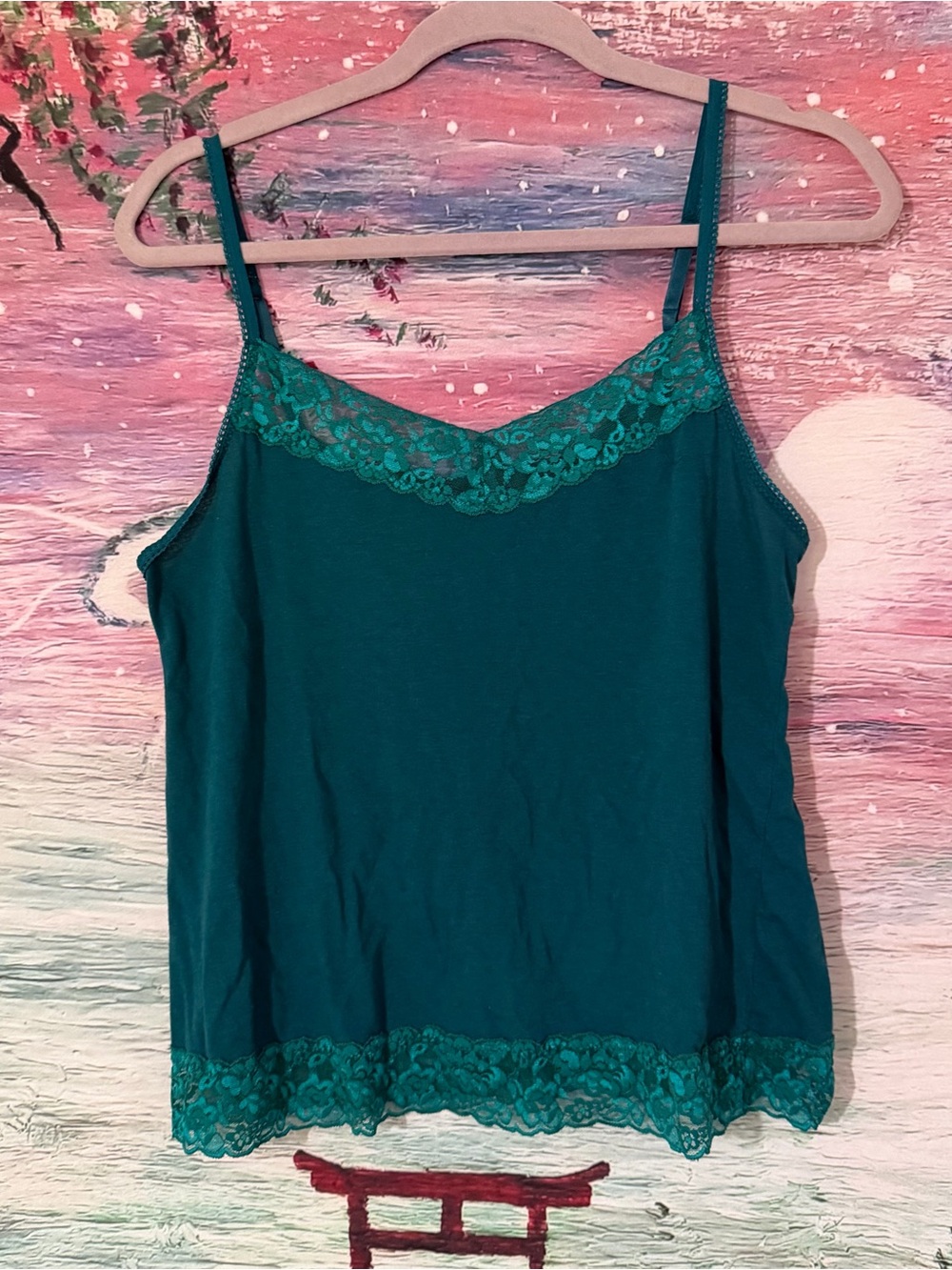 Women’s Lace-Trim Teal Camisole Top